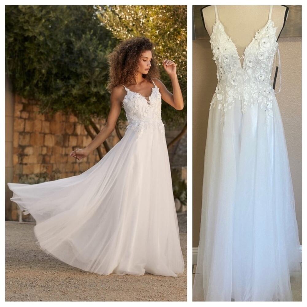 NWOT Lulus Breathtaking Romance White Embroidered Tulle Gown - Picture 2 of 11